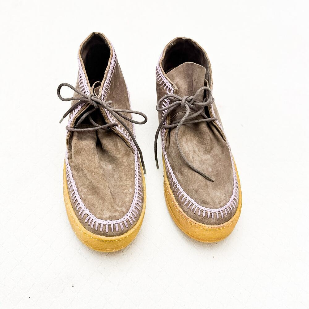 Anthropologie Laidback London Crochet Mocassin Suede Accented Booties Size 38